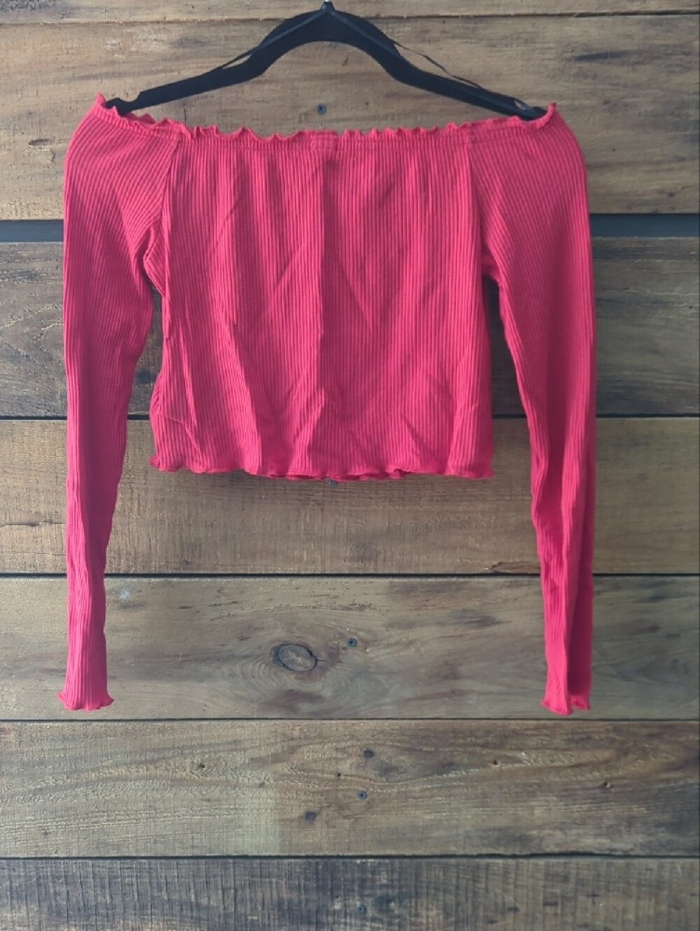 H&M Red Ribbed Off-Shoulder Crop Top - Picture 2 of 4